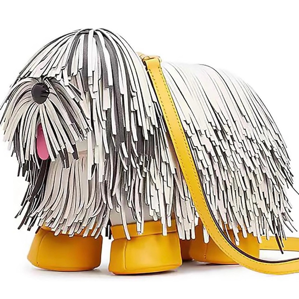 KAWAII Adorable Unique Shaggy Dog Fringed Puppy Purse Crossbody Novelty Bag CUTE